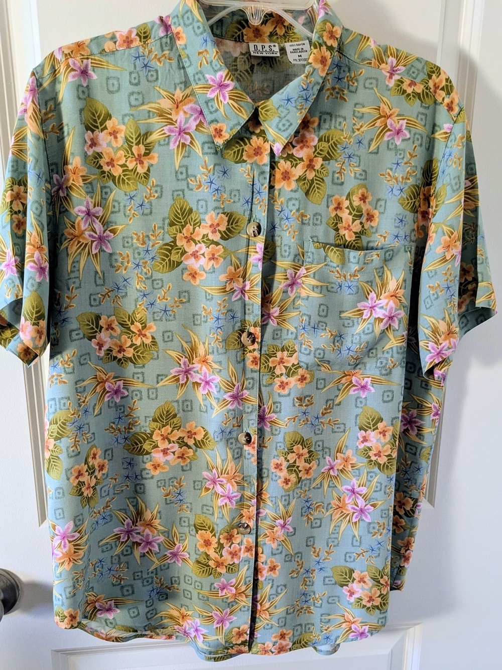 Men's Short-Sleeve Floral Button-Up Shirt - Light Blue